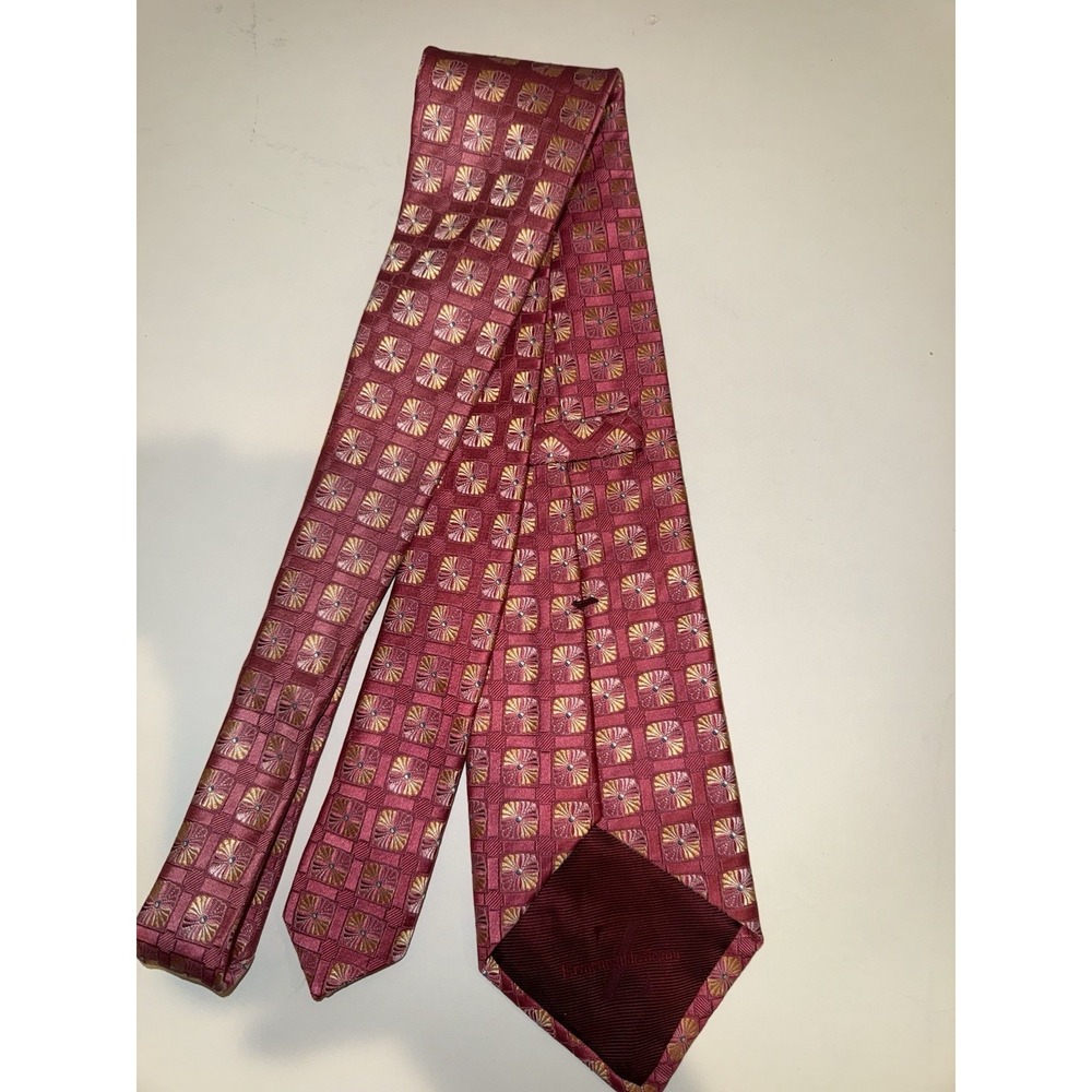 Ermenegildo Zegna Geometric Pattern Fuchsia/Dark Pink Silk Tie Made in Italy - Picture 3 of 6